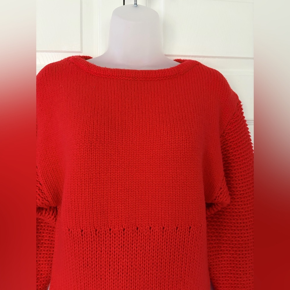 Helmut Lang Sweater Red Chunky Wool Opacity Intarsia Sweater size Small - Picture 3 of 13